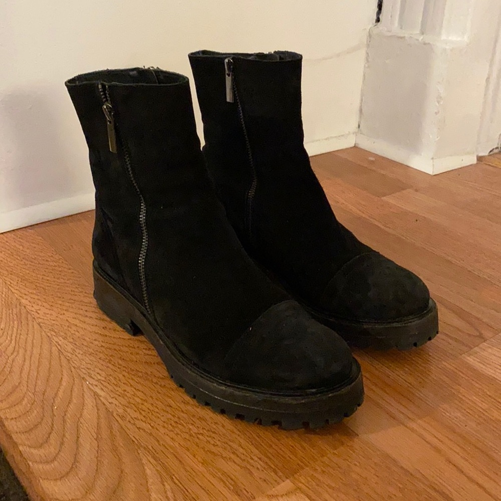 Thursday platform booties, black suede leather, size women’s 9